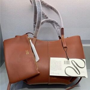 Polene Chestnut Brown Leather Tote with Matching Pouch